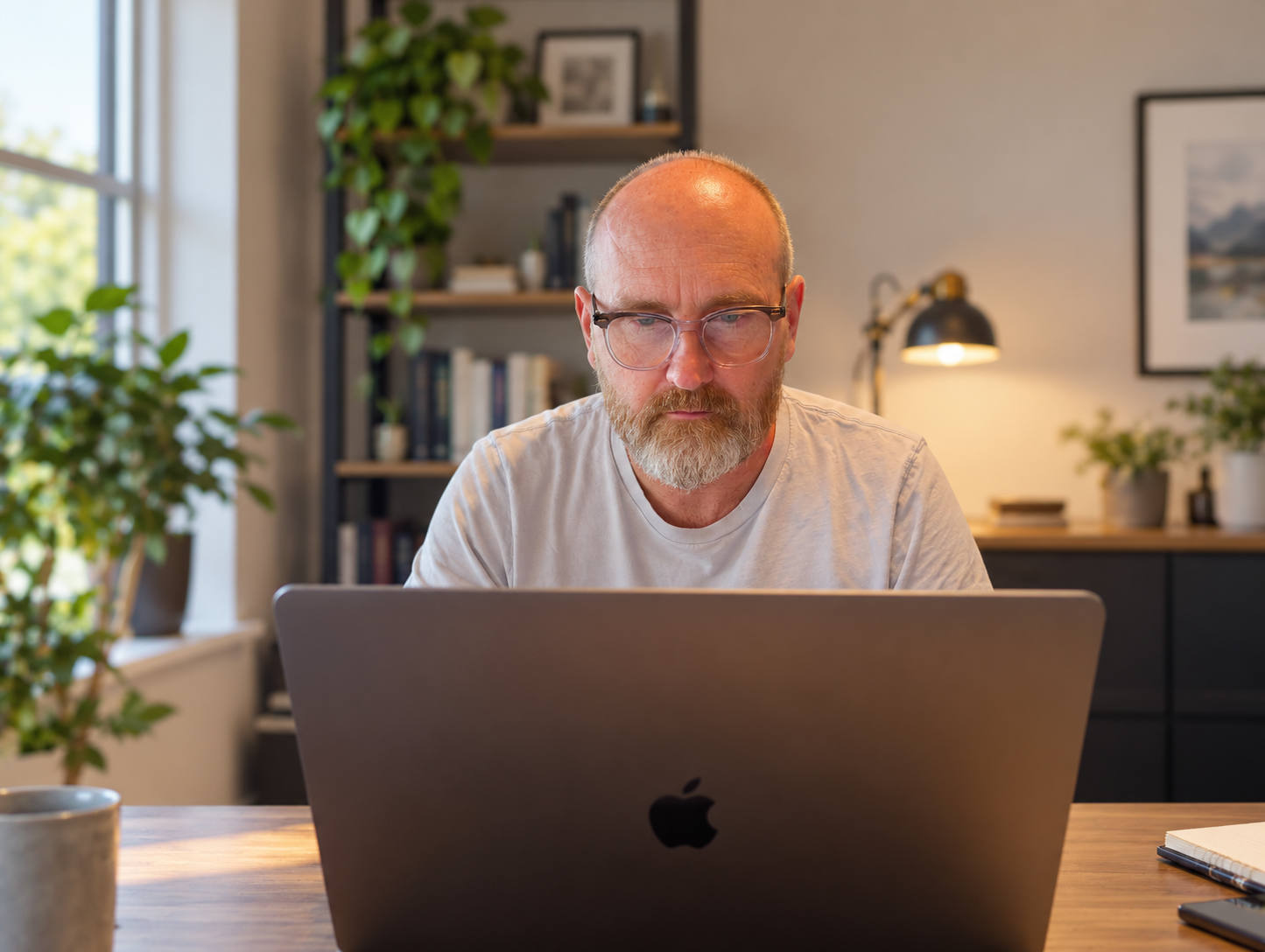 Stuart Kerr working on client bookkeeping